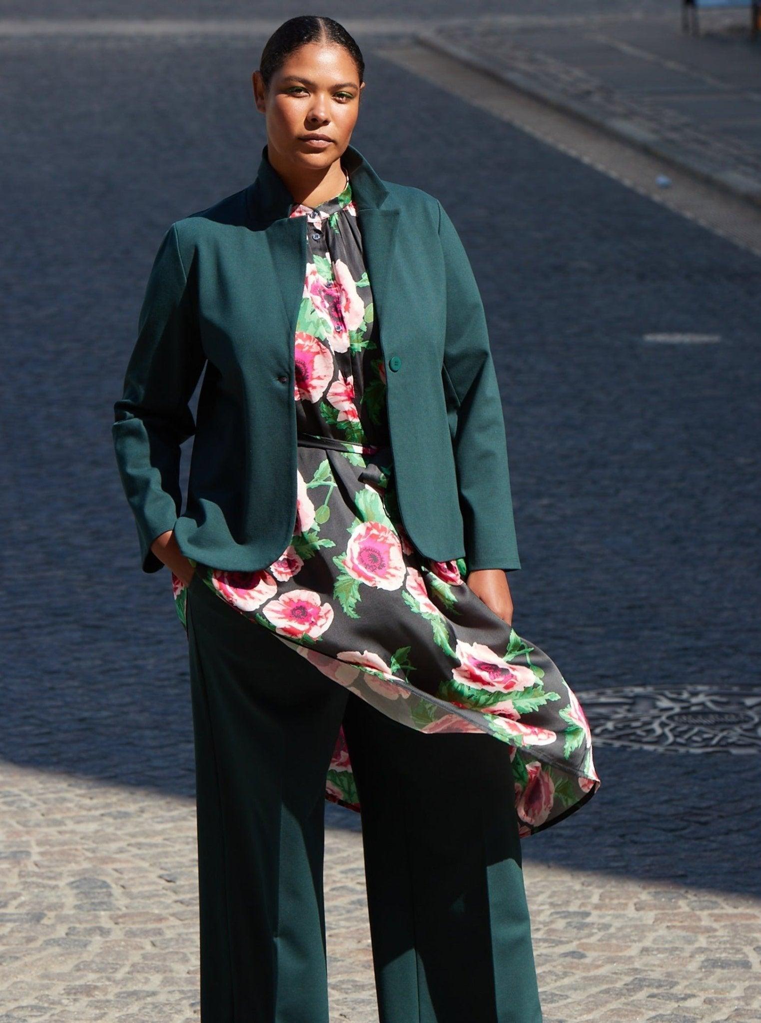 Carrie blazer i grøn jersey - Damernes Outlet