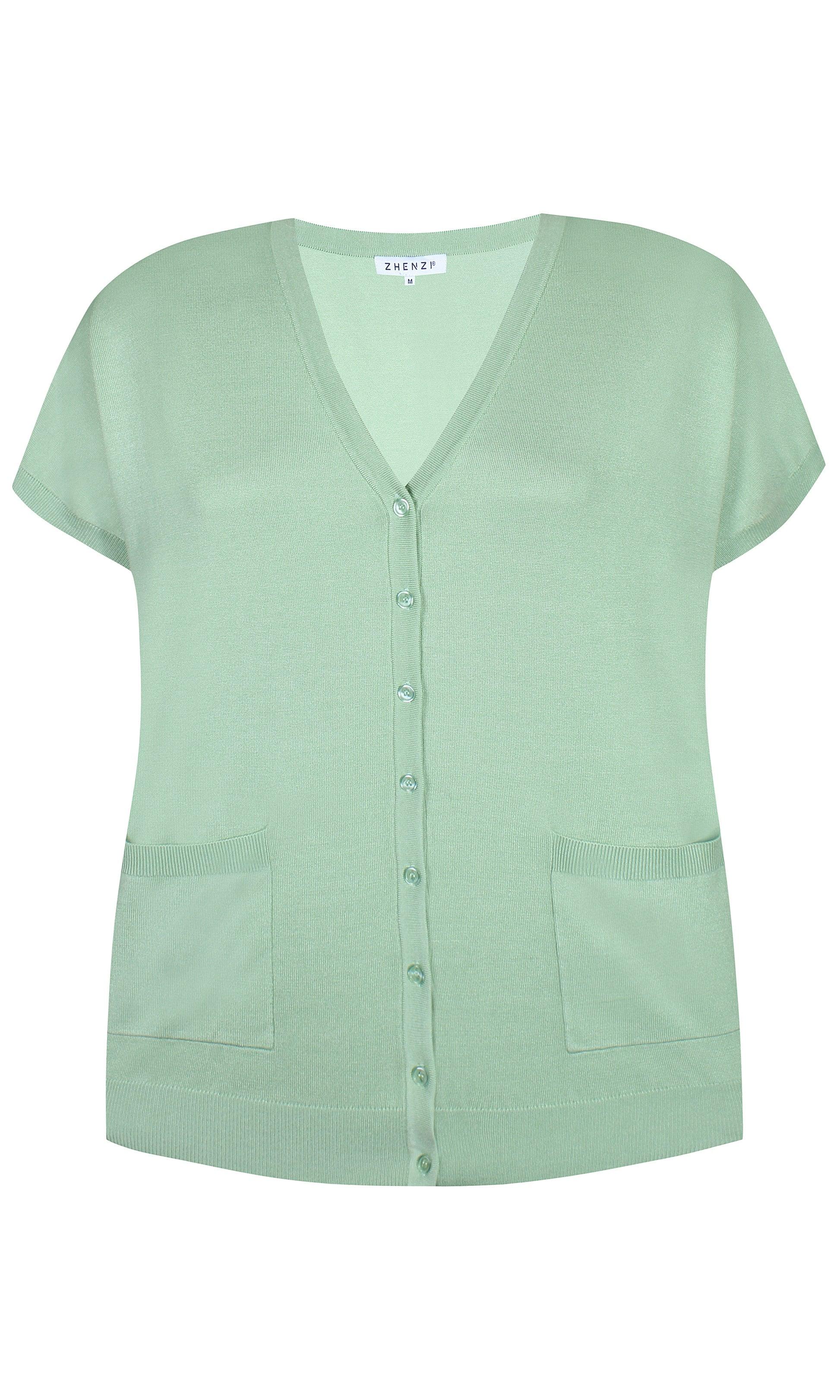 Zhenzi - LisG | Æblegrøn strikskjorte med lomme.
