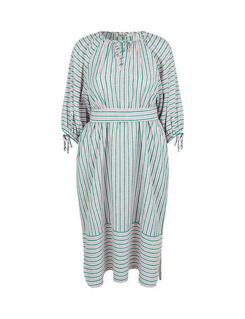 Amura kjole i pink og grønstribet bomuld - Damernes Outlet