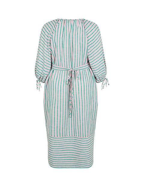 Amura kjole i pink og grønstribet bomuld - Damernes Outlet