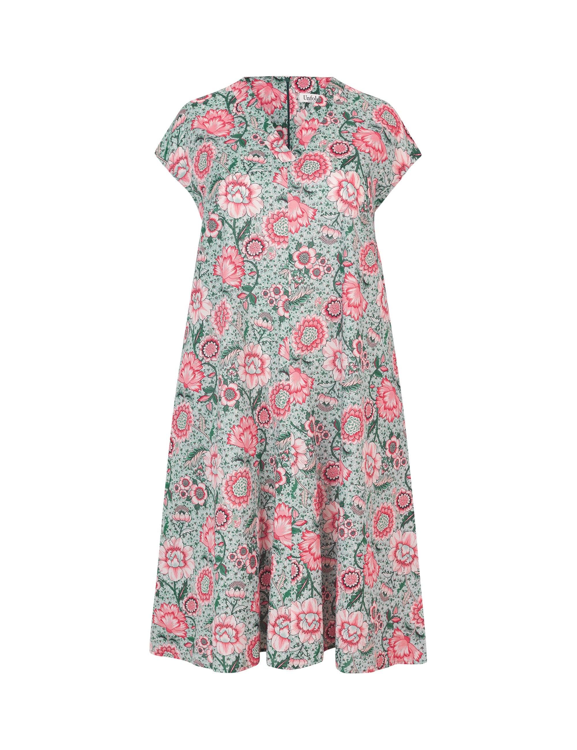 Asia kjole i grøn blomsterprint - Damernes Outlet