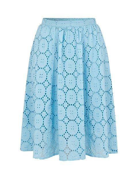 Bella nederdel i pastelblå broderie anglaise - Damernes Outlet