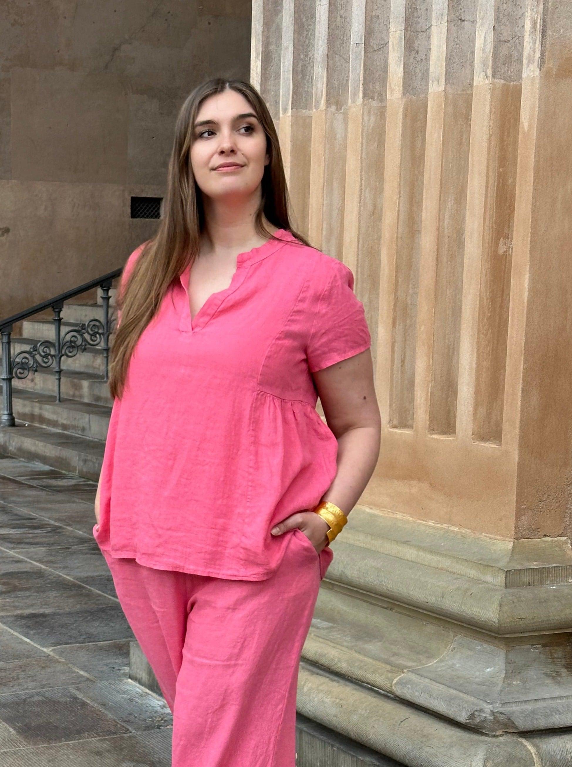 Maggy hørbluse i sommer pink - Damernes Outlet