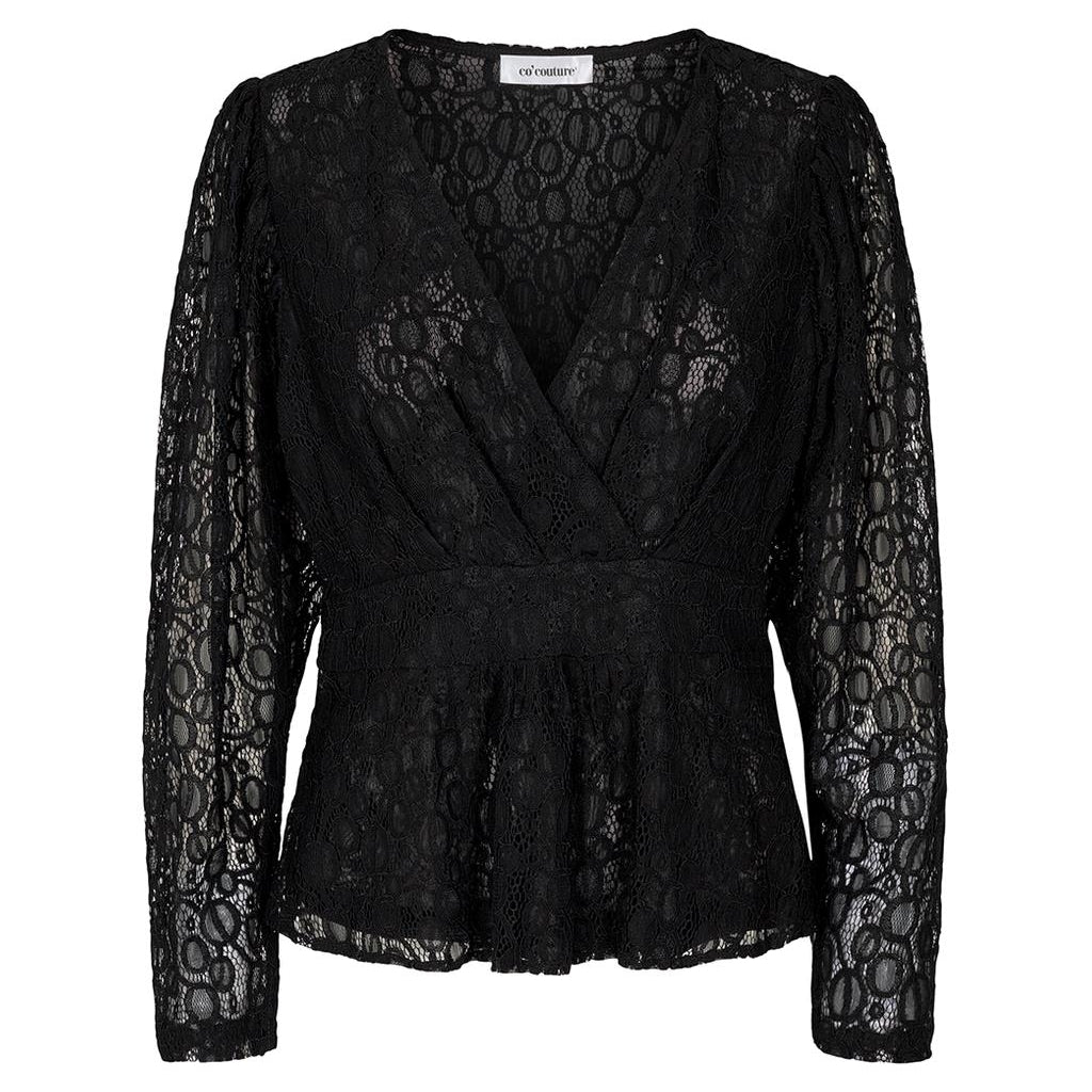 Co'couture Lace deep V-blouse Skjorter og bluser Black