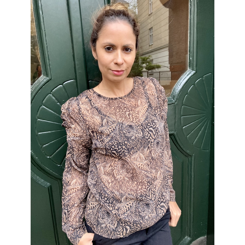 Continue Lilly leafs blouse Skjorter og bluser Black/beige leafs