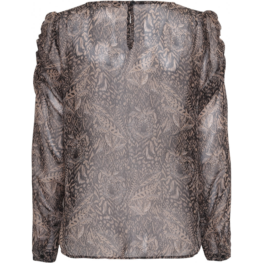Continue Lilly leafs blouse Skjorter og bluser Black/beige leafs