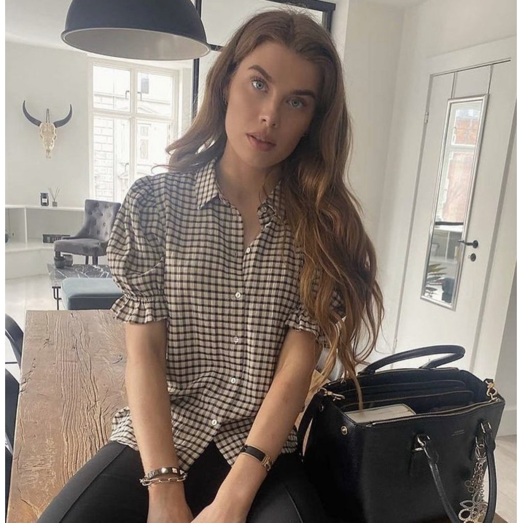 Continue Lisa check blouse Skjorter og bluser Check black/sand