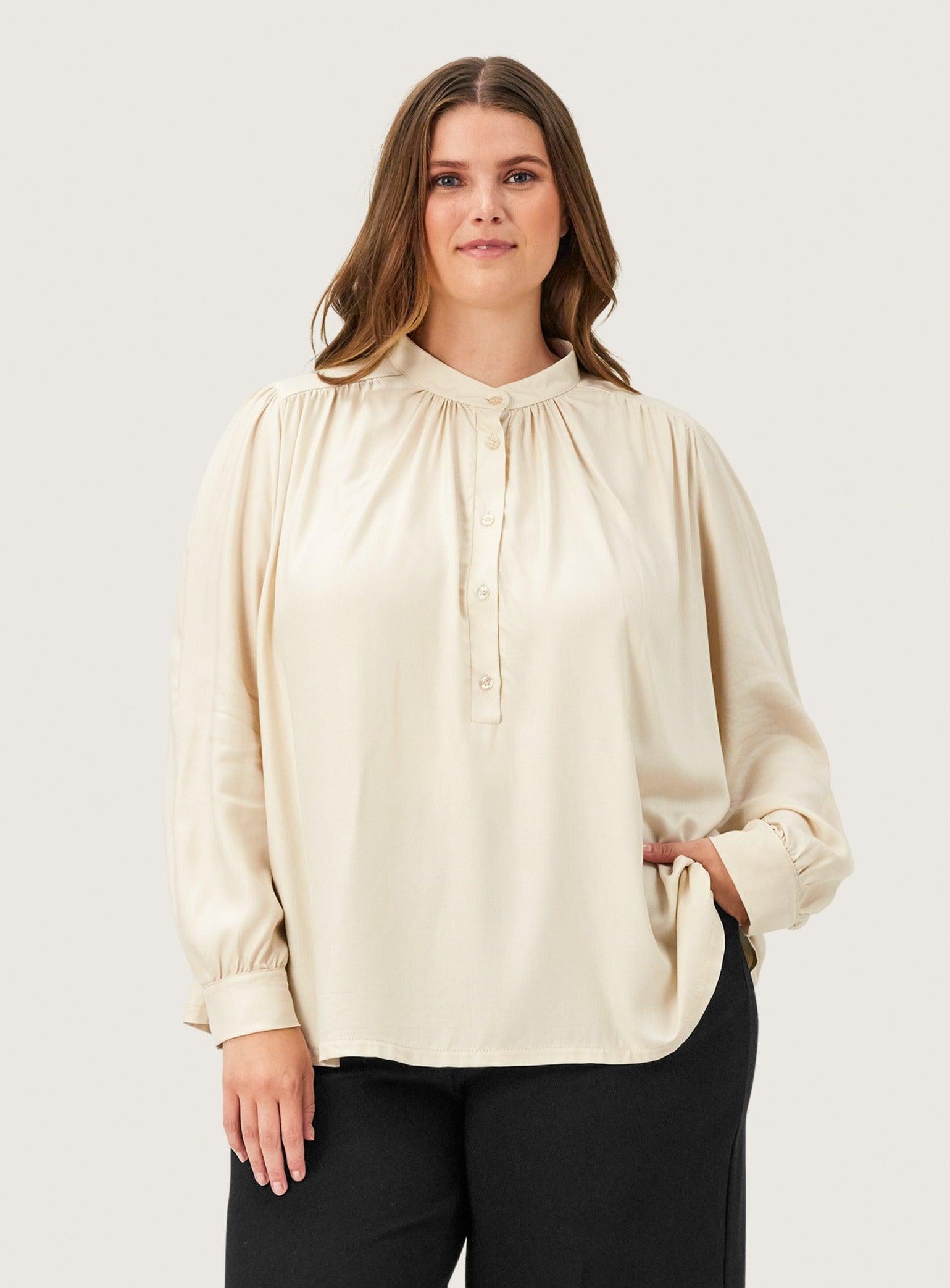 Maisy bluse i cremefarvet twill viscose - Damernes Outlet