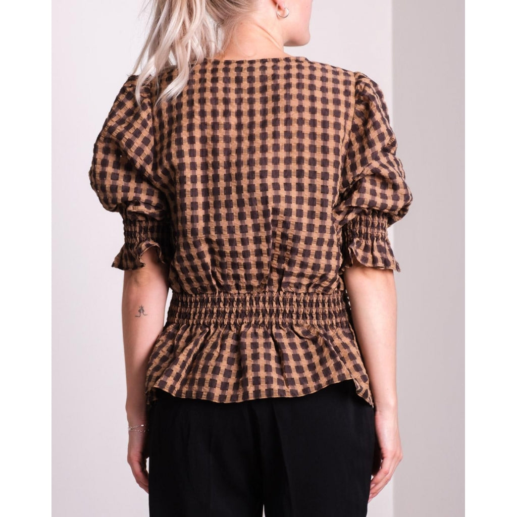 Neo Noir Mia airy Check blouse Skjorter og bluser Camel