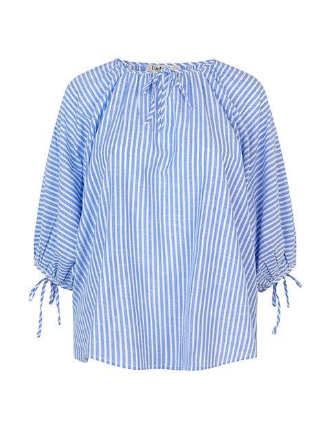 Mira bluse blåstribet bomuld - Damernes Outlet