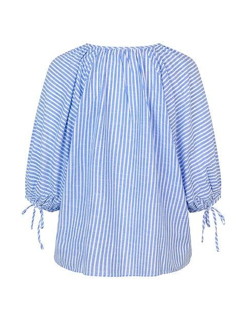 Mira bluse blåstribet bomuld - Damernes Outlet