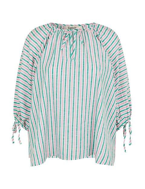 Mira bluse i pink og grønstribet bomuld - Damernes Outlet