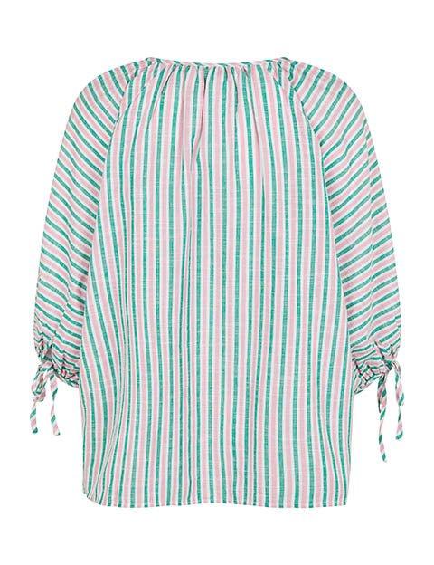 Mira bluse i pink og grønstribet bomuld - Damernes Outlet
