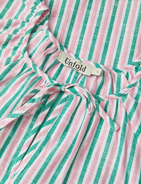 Mira bluse i pink og grønstribet bomuld - Damernes Outlet