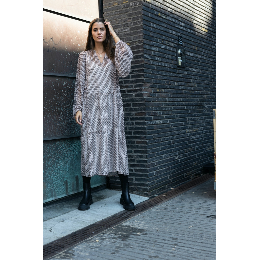 Neo Noir Nadine abstract stripe dress Dress Camel