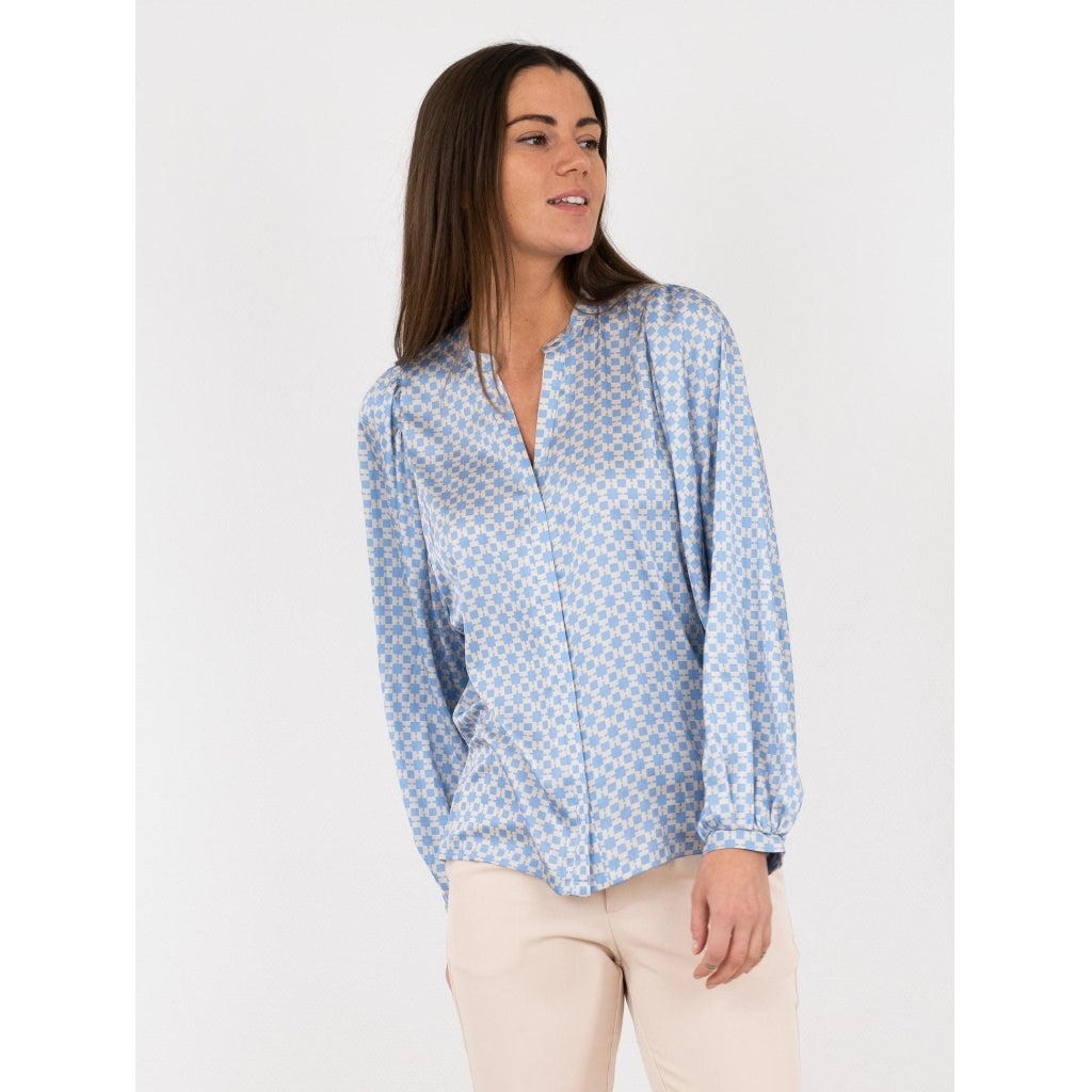 Neo Noir Nani square mix blouse Skjorter og bluser Light blue
