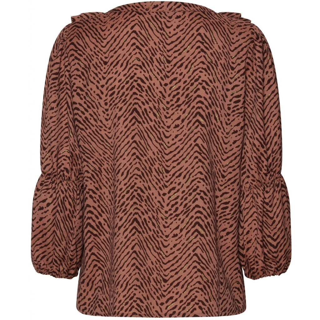 Continue Serpil waves blouse Skjorter og bluser Brown print with gold splatch