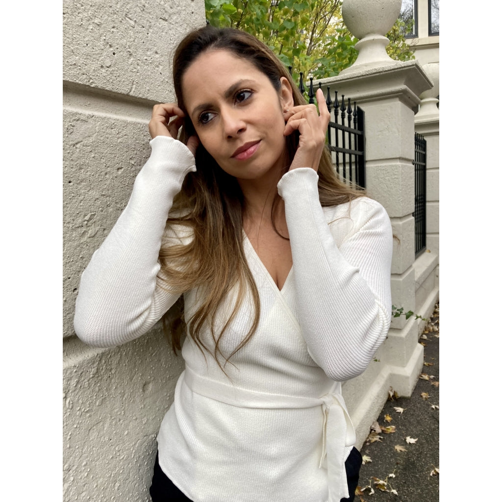 Neo Noir Tilly wrap knit blouse Knit Off white