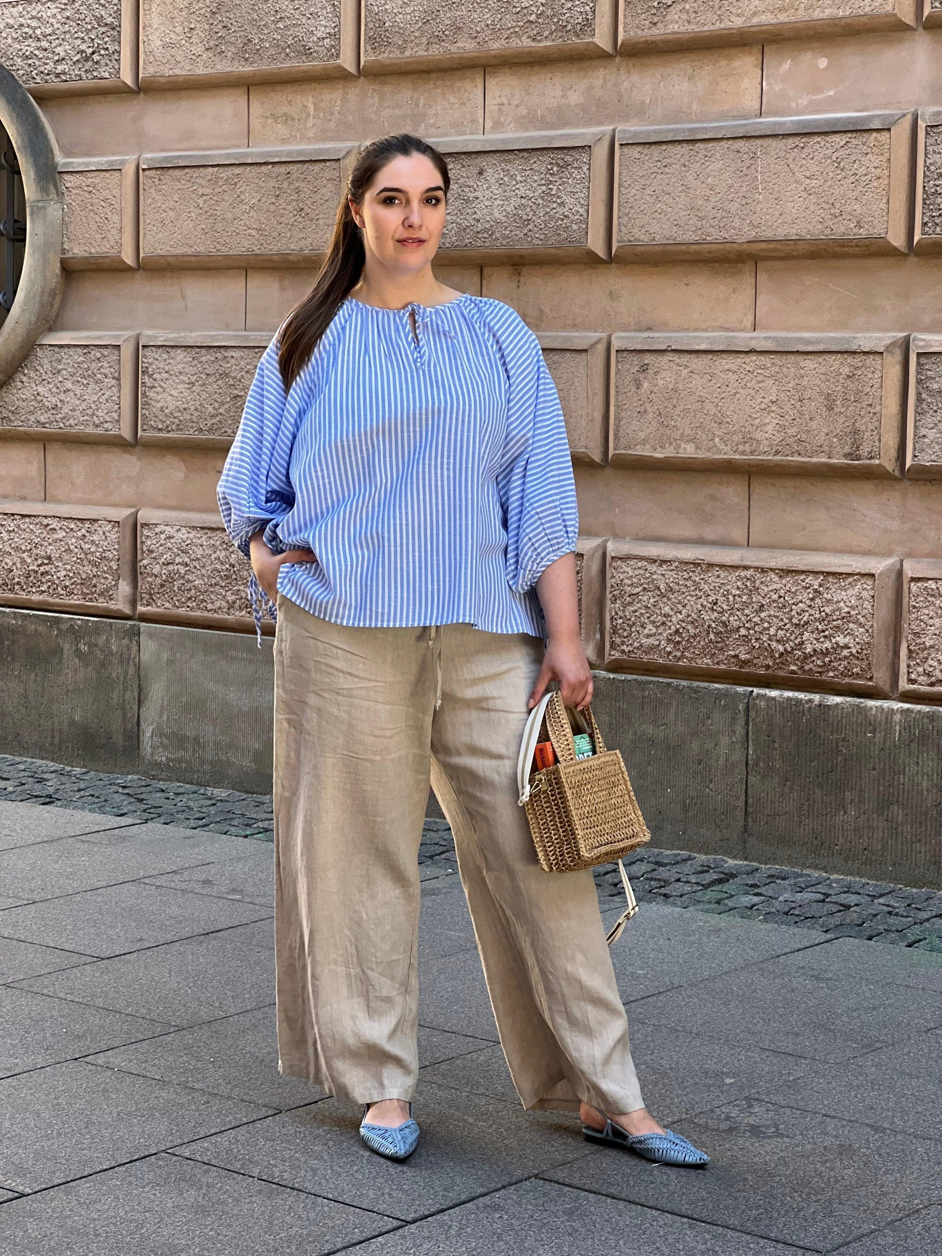 Mira bluse blåstribet bomuld - Damernes Outlet