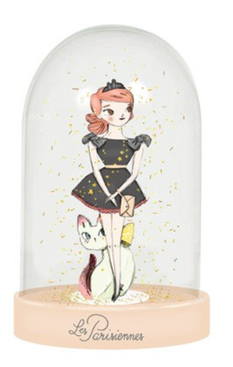 Moulin Roty snekugle med pige og kat i glasdome.
