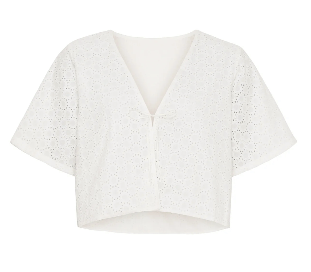 Femme Facon - AGNES SS kort cardigan med sløjfedetaljer.