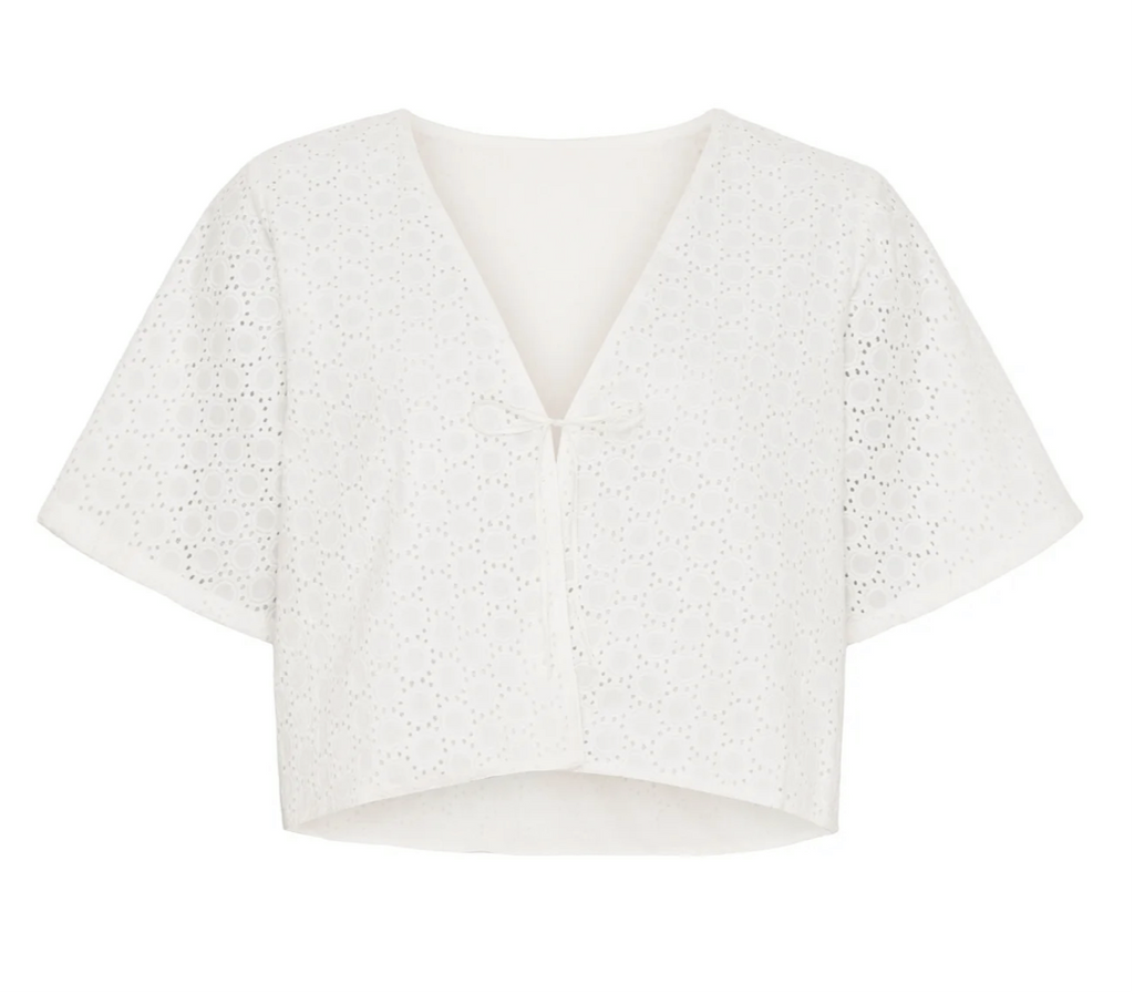 Femme Facon - AGNES SS kort cardigan med sløjfedetaljer.