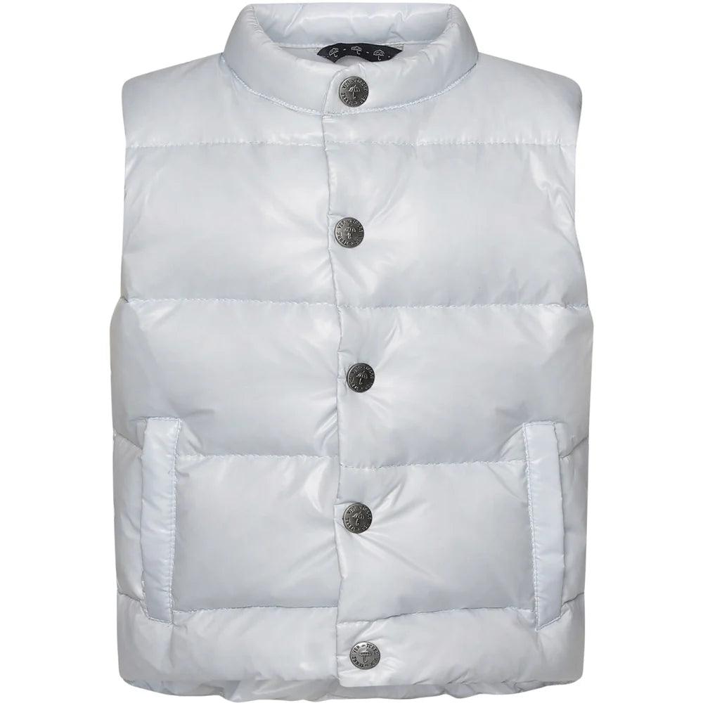 Ver de Terre baby dun vest med knapper, stilfuld og varm.