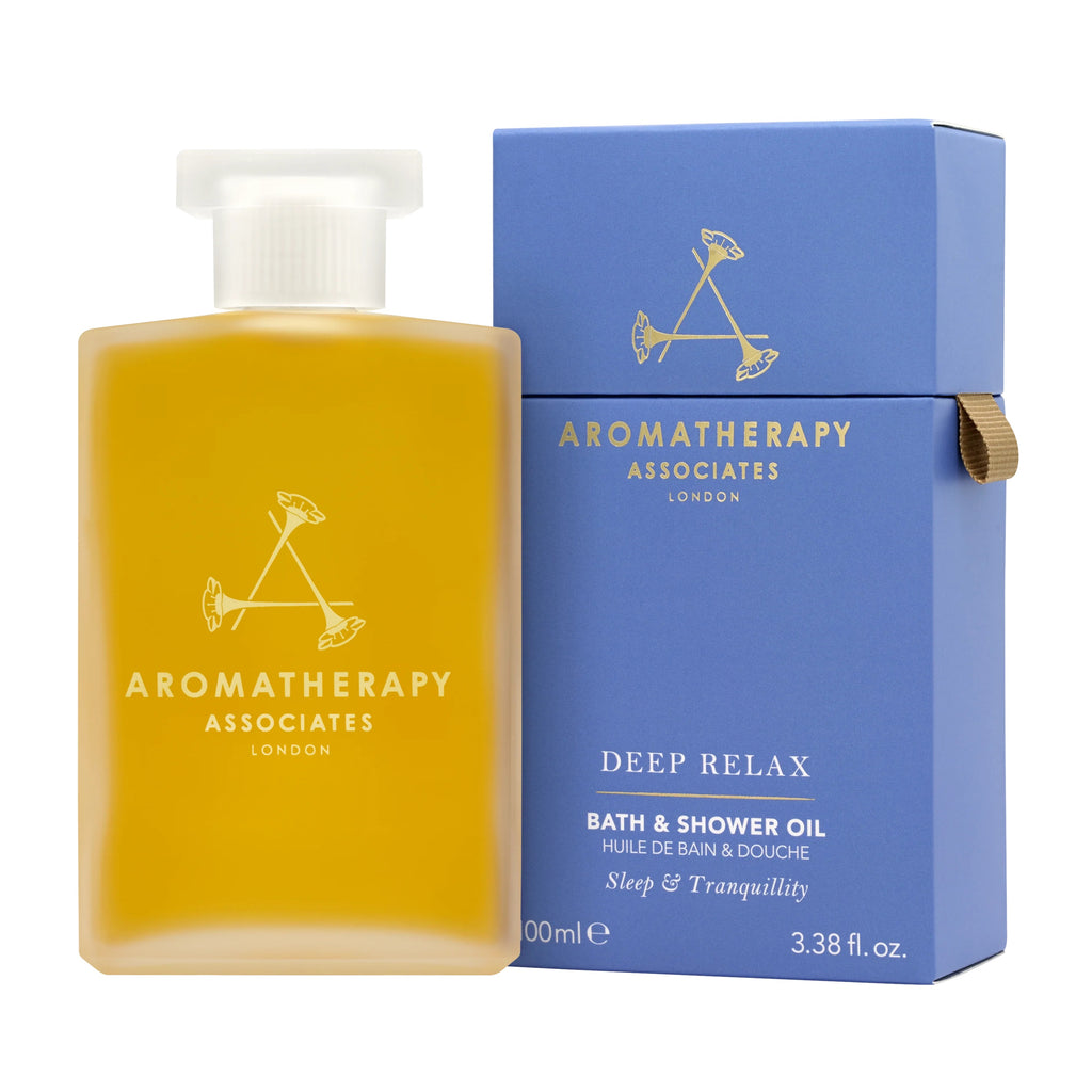 Aromatherapy Associates Deep Relax bad- og bruseolie, 100 ml flaske.