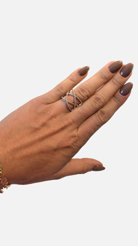 Hånd med en ring fra Dansk smykkekunst - ringe- 1A1003/1A1002, fremstillet i sterling sølv med ædelstene, elegant design.