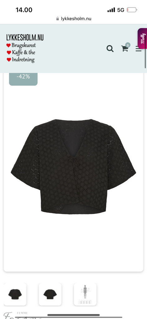 Femme Facon - AGNES SS kort cardigan sort, broderie anglaise.