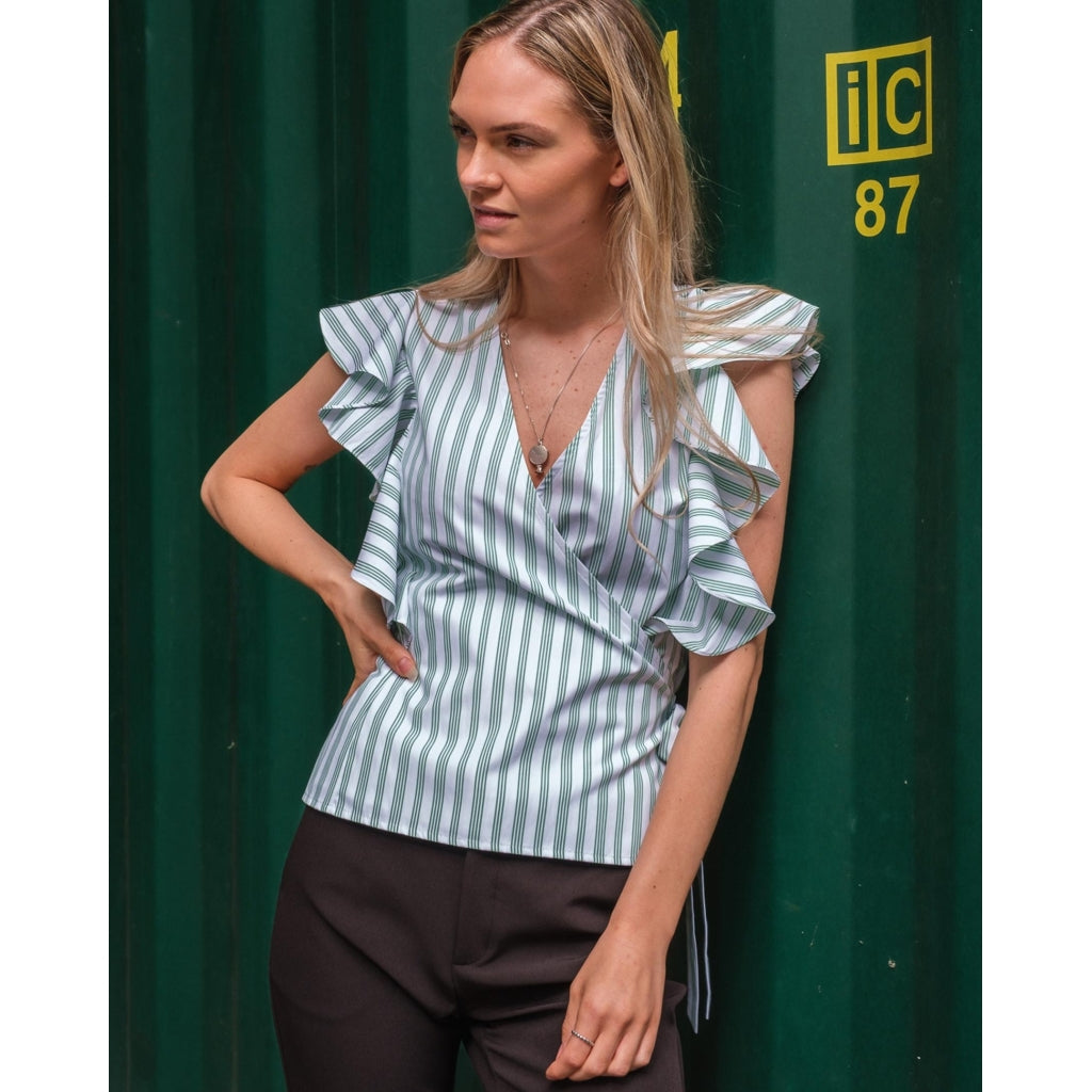 Neo Noir Anika stripe top Toppe og t-shirts Green