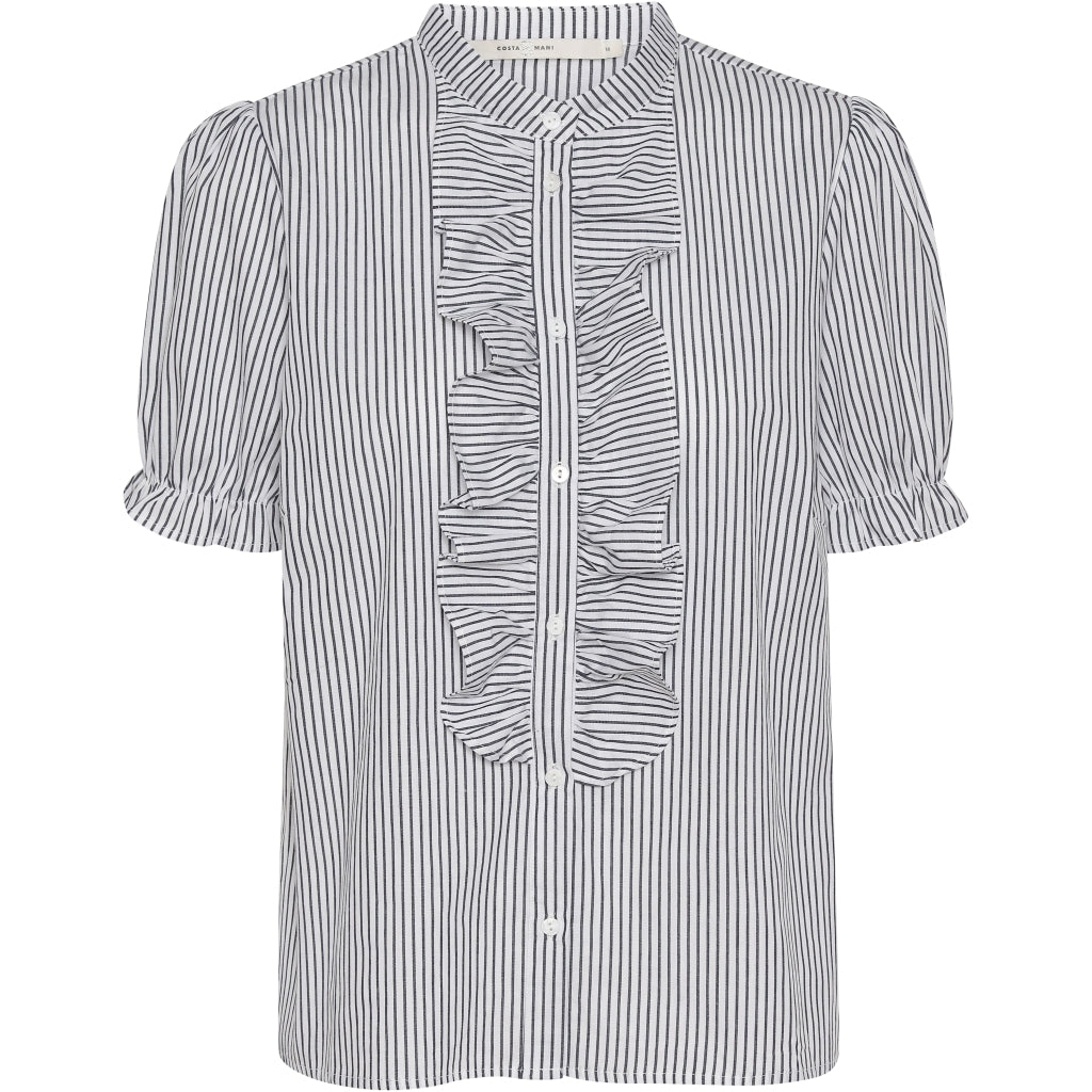Costamani Beach stripe frill shirt Skjorter og bluser Black white stripe