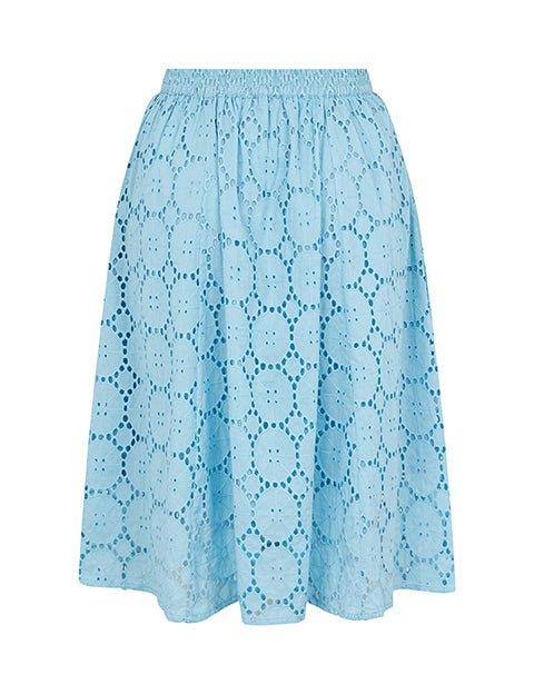 Bella nederdel i pastelblå broderie anglaise - Damernes Outlet