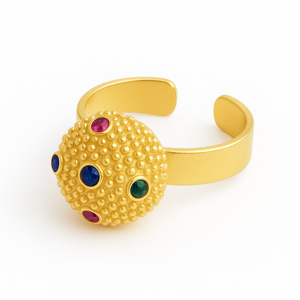 Dansk Smykkekunst ring 1C1075 med multifarvede sten.