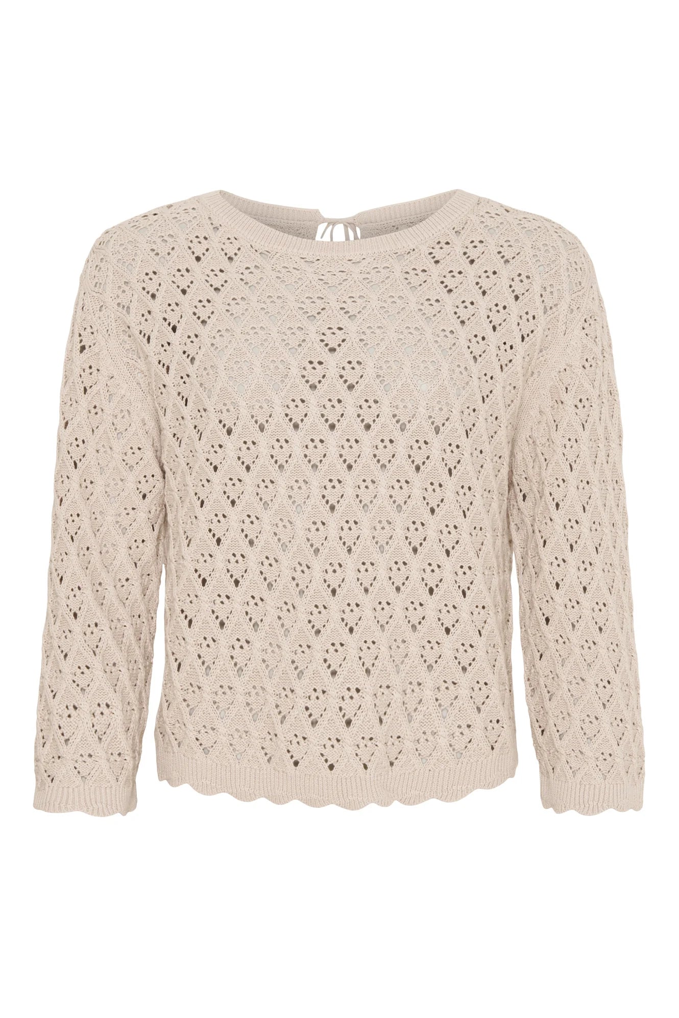 Femme Facon - VITA 7/8 KNIT BLOUSE Beige med mønstret strik.