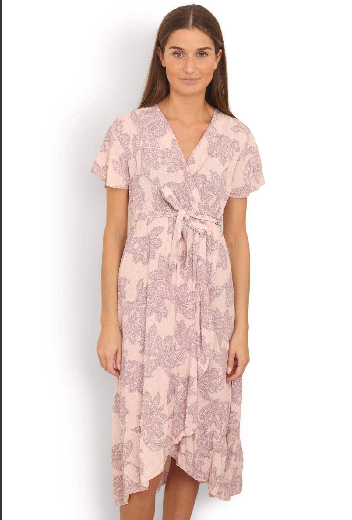 Rosa printet kjole 4213 - Damernes Outlet