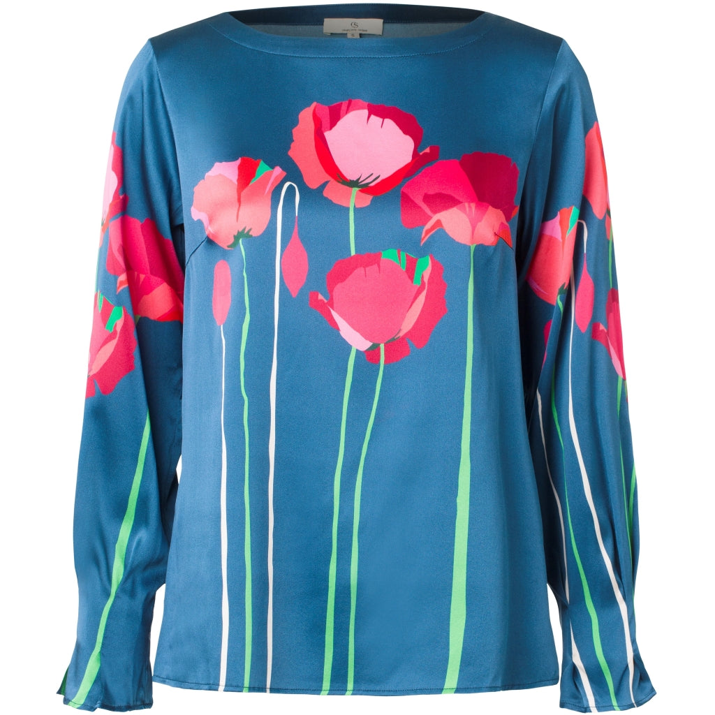 Charlotte Sparre Fold sleeve blouse - silk w/stretch Skjorter og bluser Shadow tulips blue
