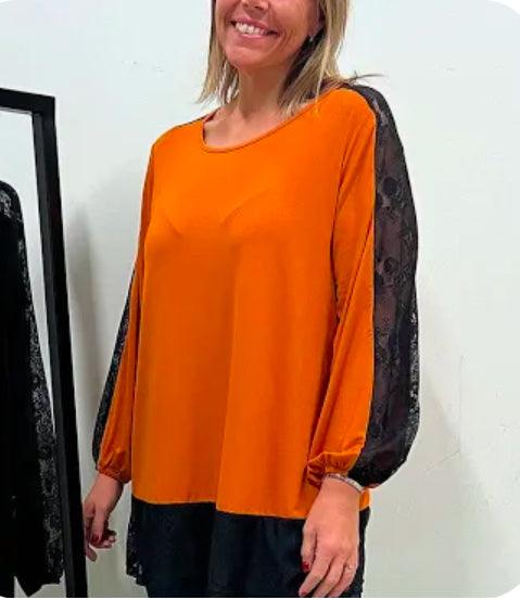 Pronto woman - LisG tunika m. Blonde, orange-44, på kvinde.