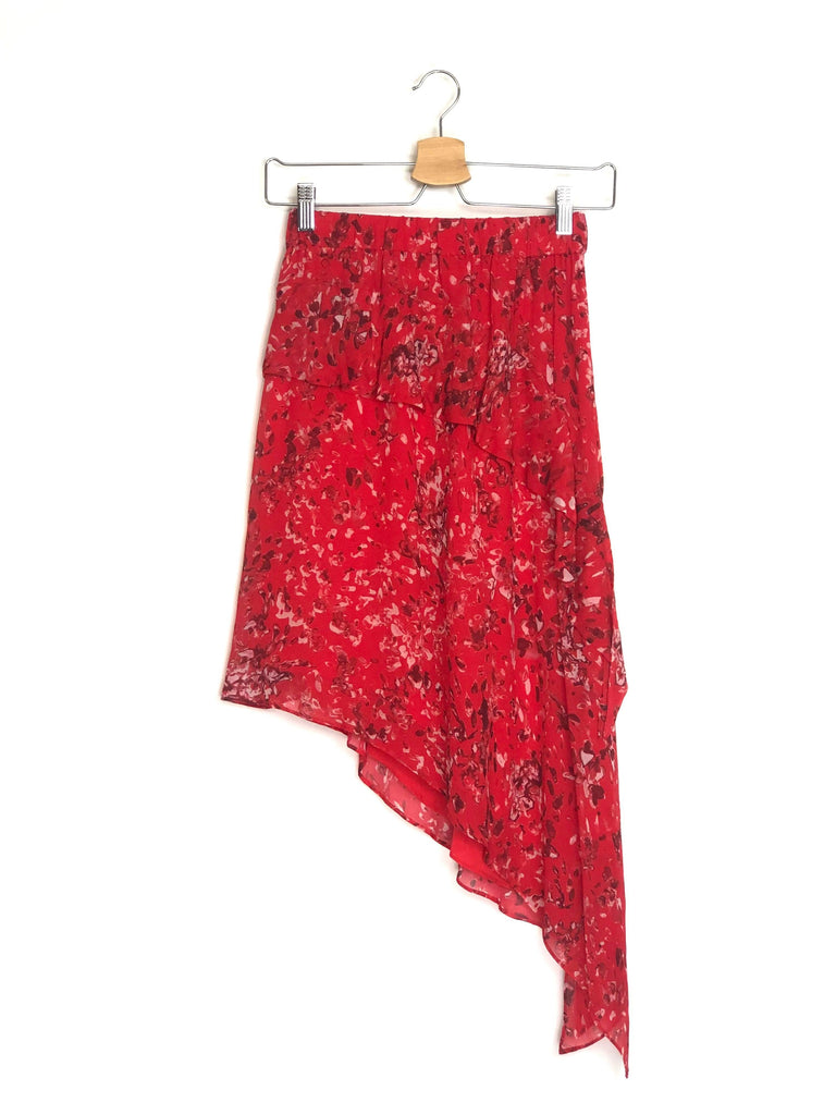 Red Asymmetric Floral-print Georgette BLINK Skirt / IRO - Damernes Outlet