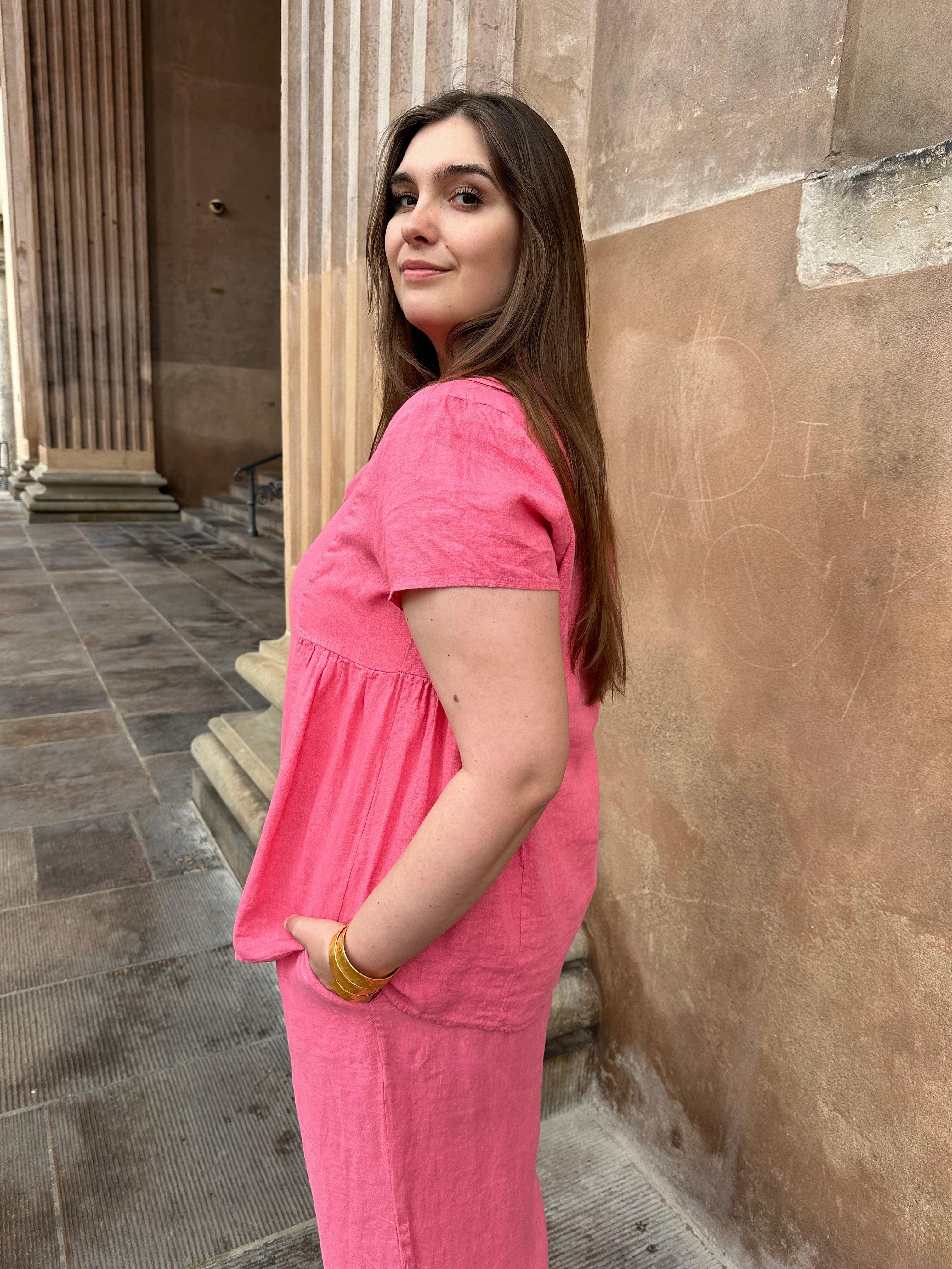 Maggy hørbluse i sommer pink - Damernes Outlet