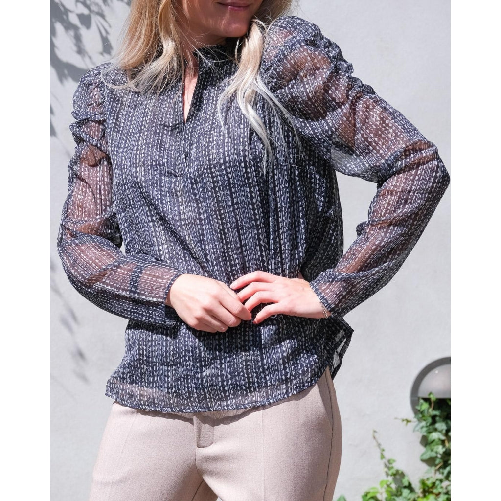 Neo Noir Lesley dotted line blouse Skjorter og bluser Dark navy