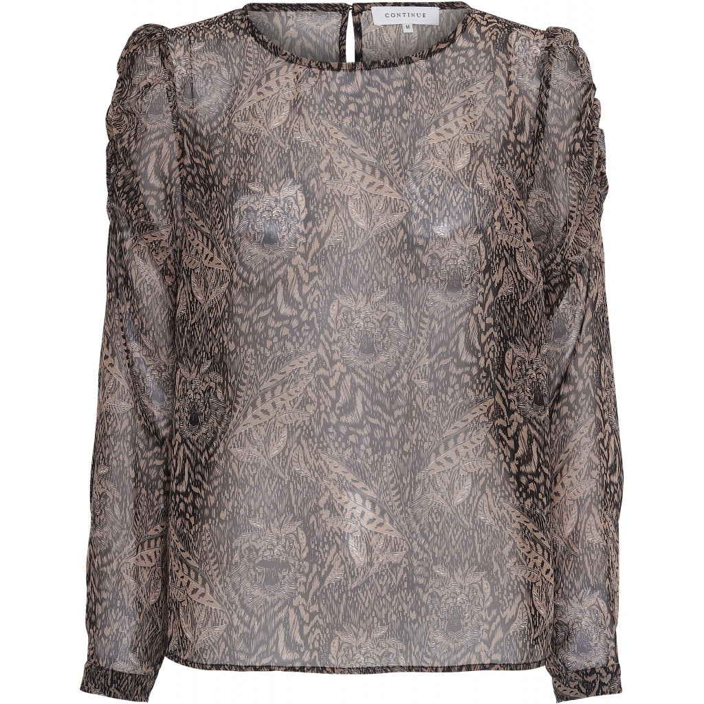 Continue Lilly leafs blouse Skjorter og bluser Black/beige leafs