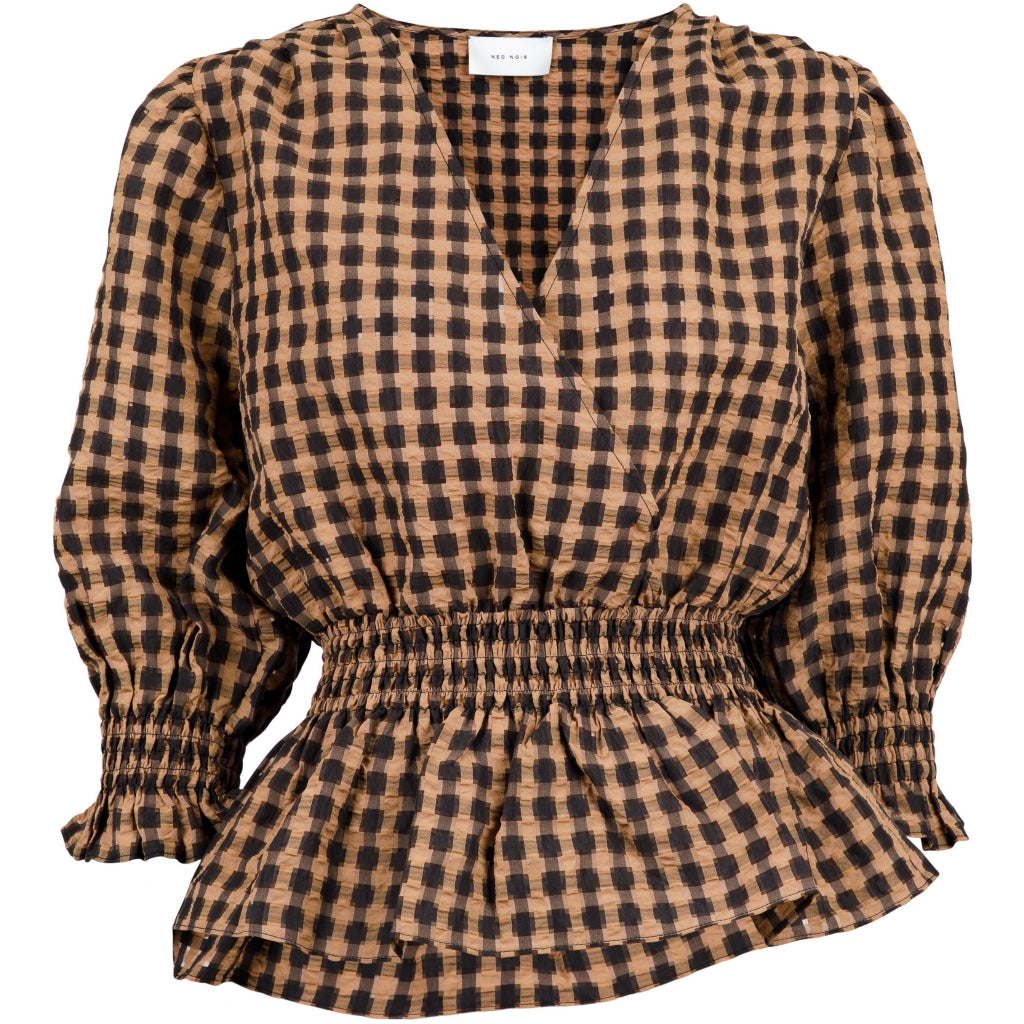 Neo Noir Mia airy Check blouse Skjorter og bluser Camel
