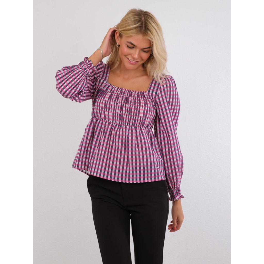 Neo Noir Pitt fall check blouse Skjorter og bluser Pink