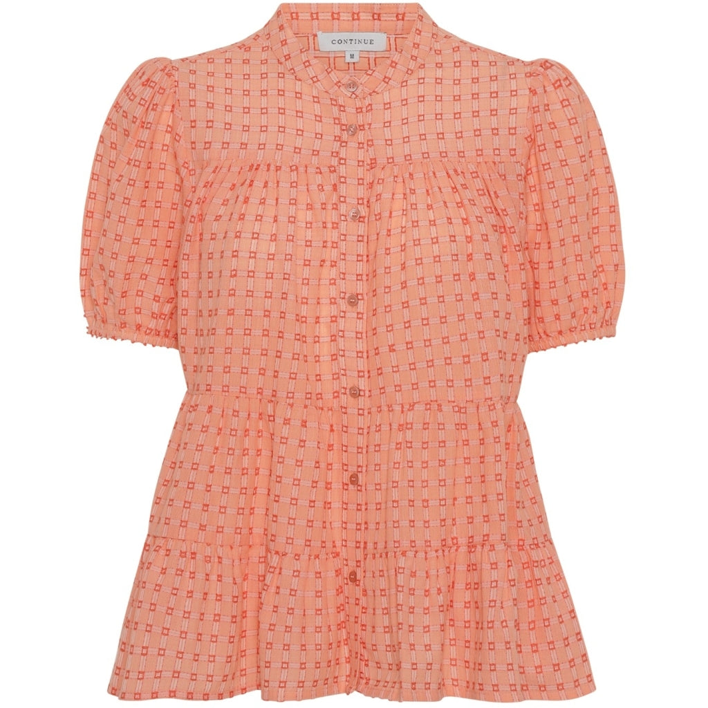 Continue Sanna SS orange check Skjorter og bluser Orange small check