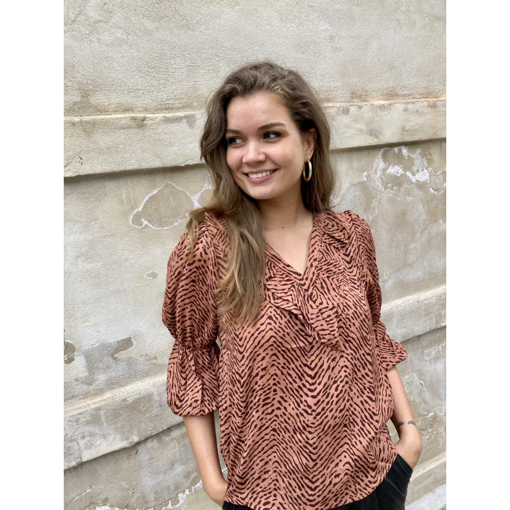 Continue Serpil waves blouse Skjorter og bluser Brown print with gold splatch