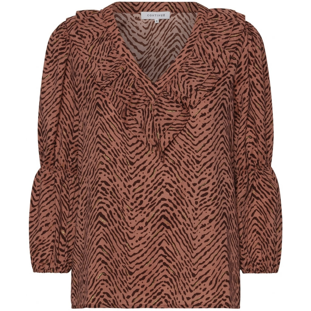 Continue Serpil waves blouse Skjorter og bluser Brown print with gold splatch