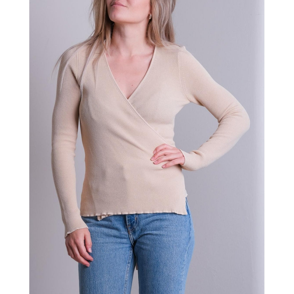 Neo Noir Tilly wrap knit blouse Knit Sand